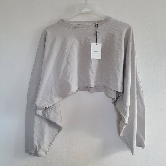 NWT Joah Brown Slouchy Crop Long Sleeve Fog Cotton USA Womens S/M - Picture 1 of 7